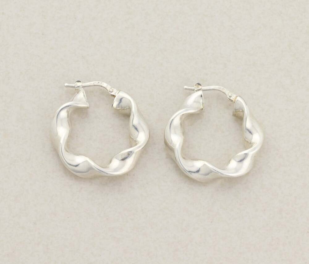 Sterling Silver Puffy Twist Hoop Earrings 1" x 1/4" inch